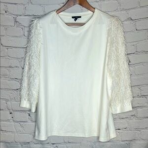 Joh. White Fringe Long Sleeve Suede Like Top Size Large Excellent Condition